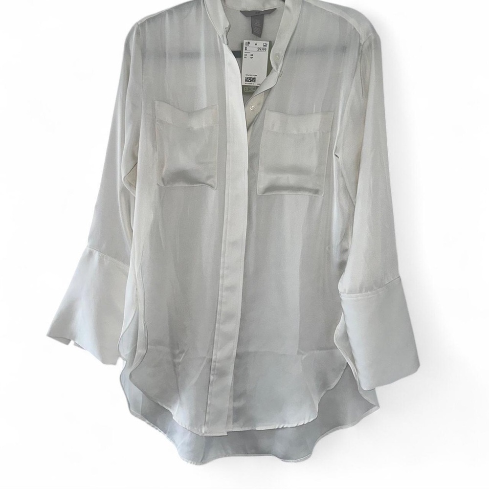 H&M White Bell Sleeve Button Down Blouse